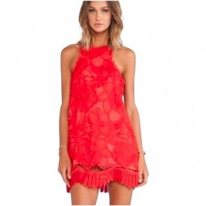 LOVERS + FRIENDS / REVOLVE Red Caspian Lace Overlay Dress - XS
